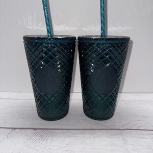 2X Starbucks 2021 Grande Diamond Jeweled Emerald Green 16oz Tumbler Cold Cup